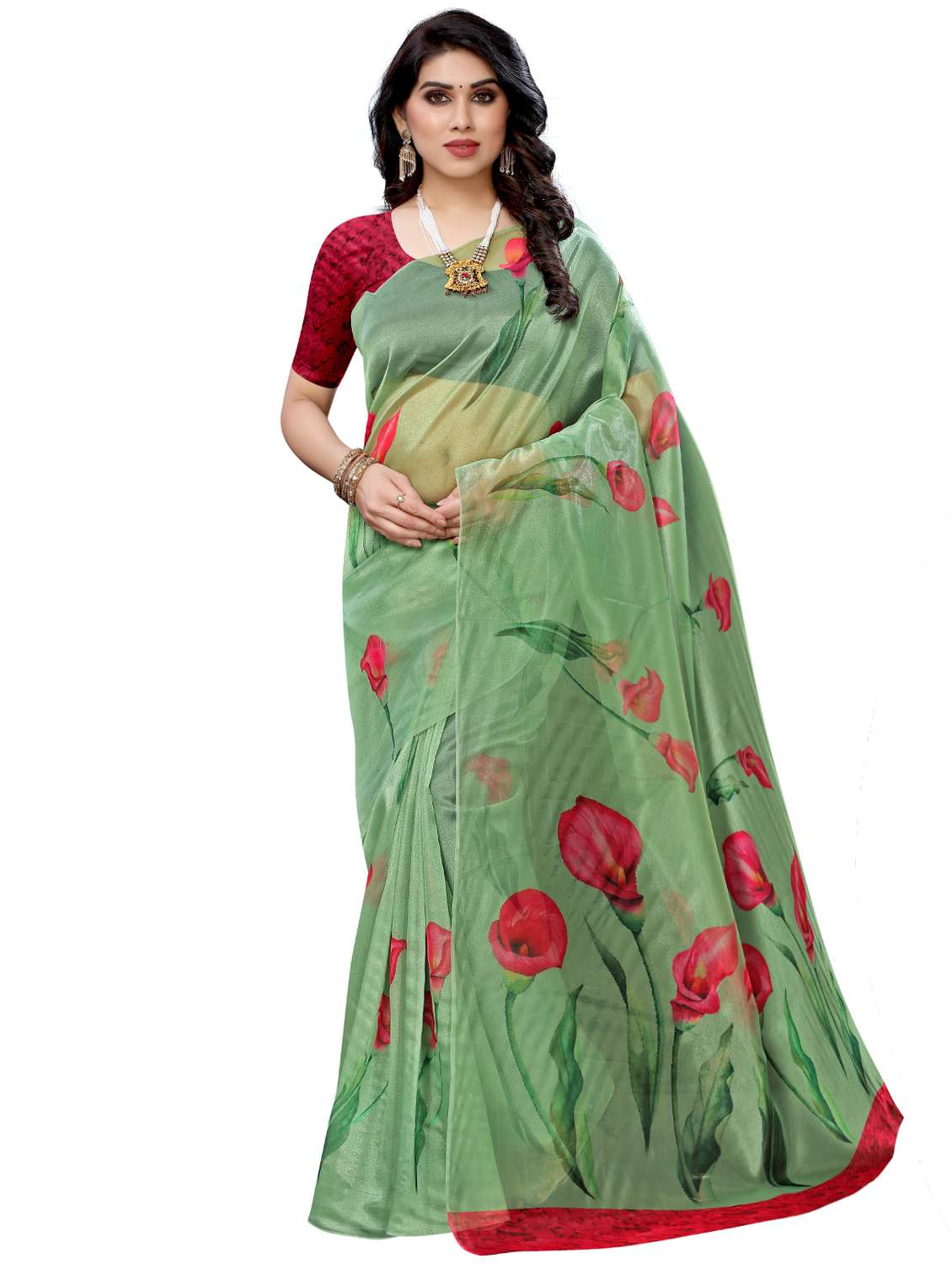 floral printed saree with blouse