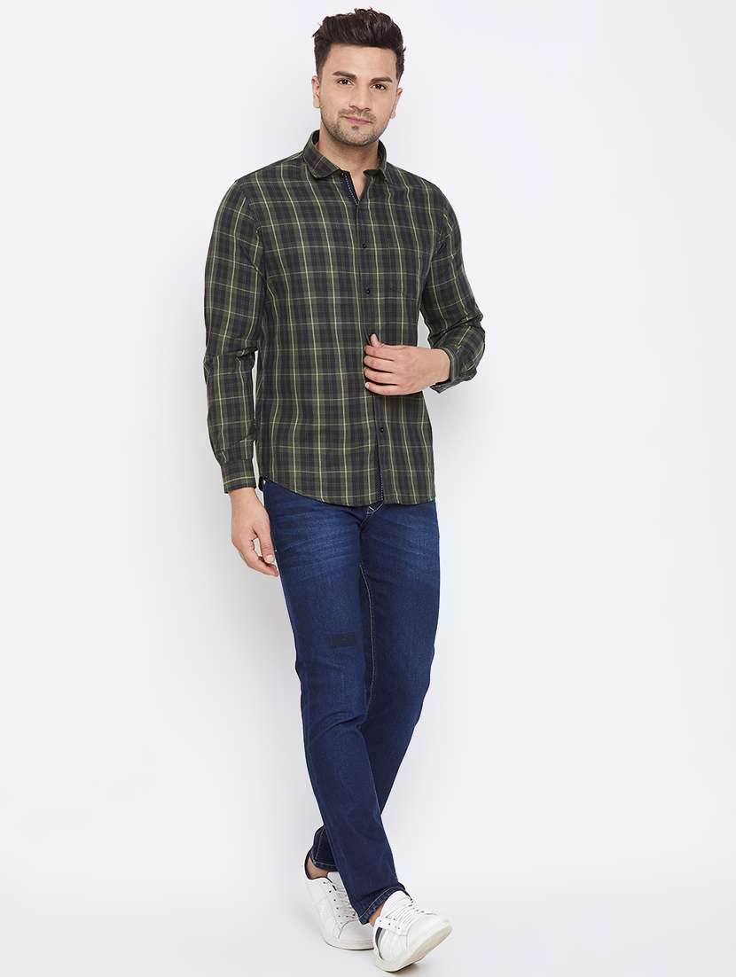 olive green checkered casual shirt - 17663257 - Standard Image - 3
