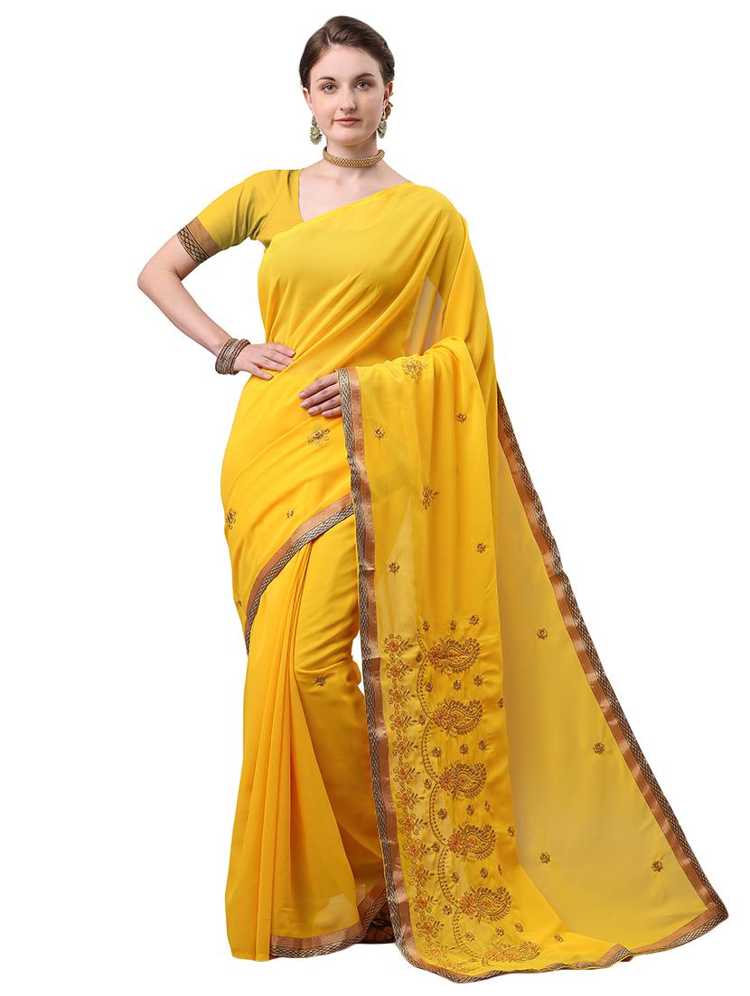 mustard embroidered saree with blouse - 17664501 -  Zoom Image - 0