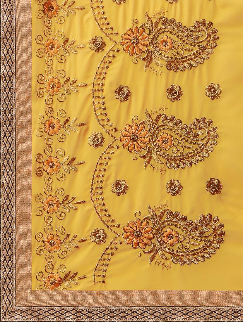 mustard embroidered saree with blouse - 17664501 - Standard Image - 3