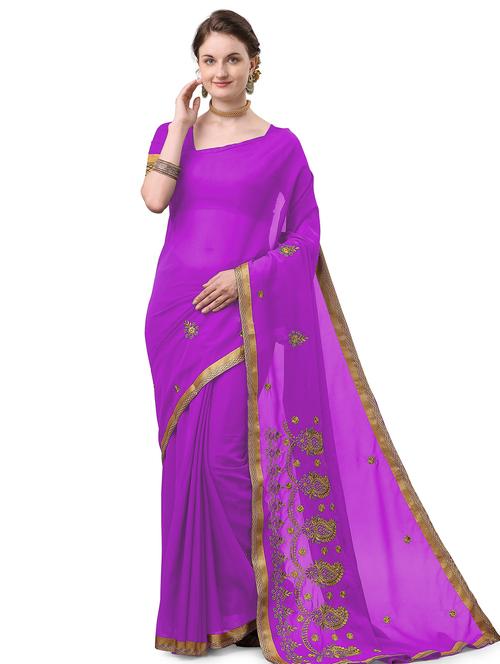 purple embroidered saree with blouse - 17664506 - Standard Image - 0