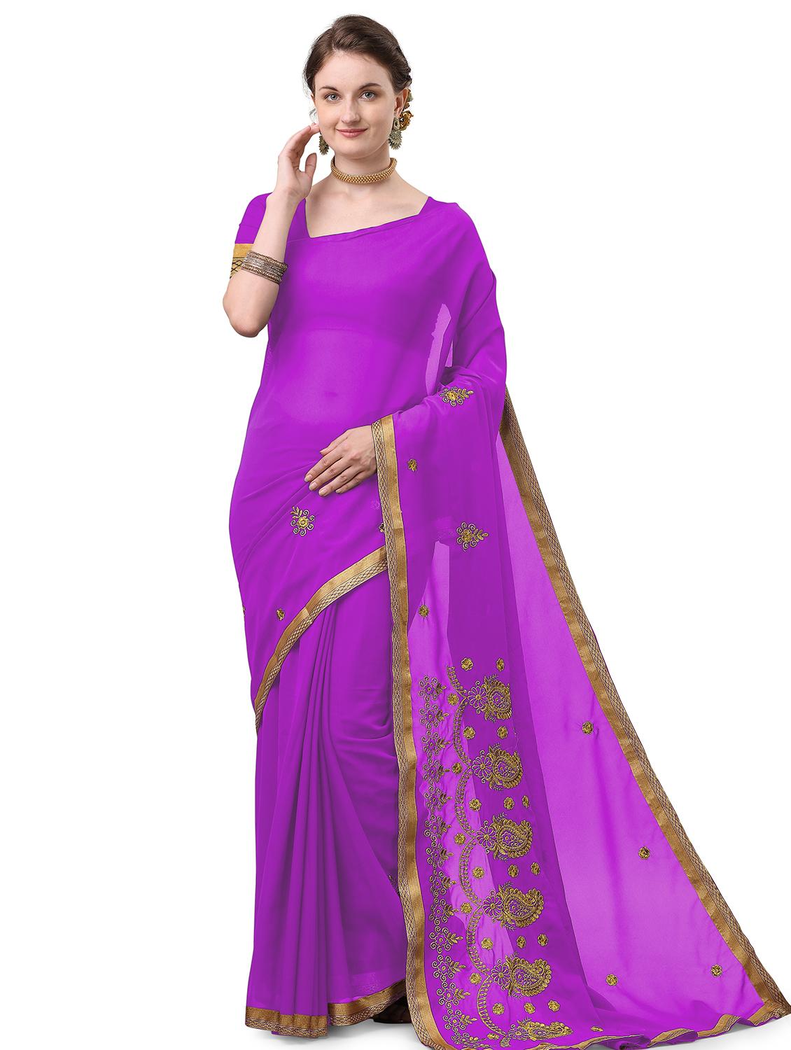 purple embroidered saree with blouse - 17664506 - Zoom Image - 0