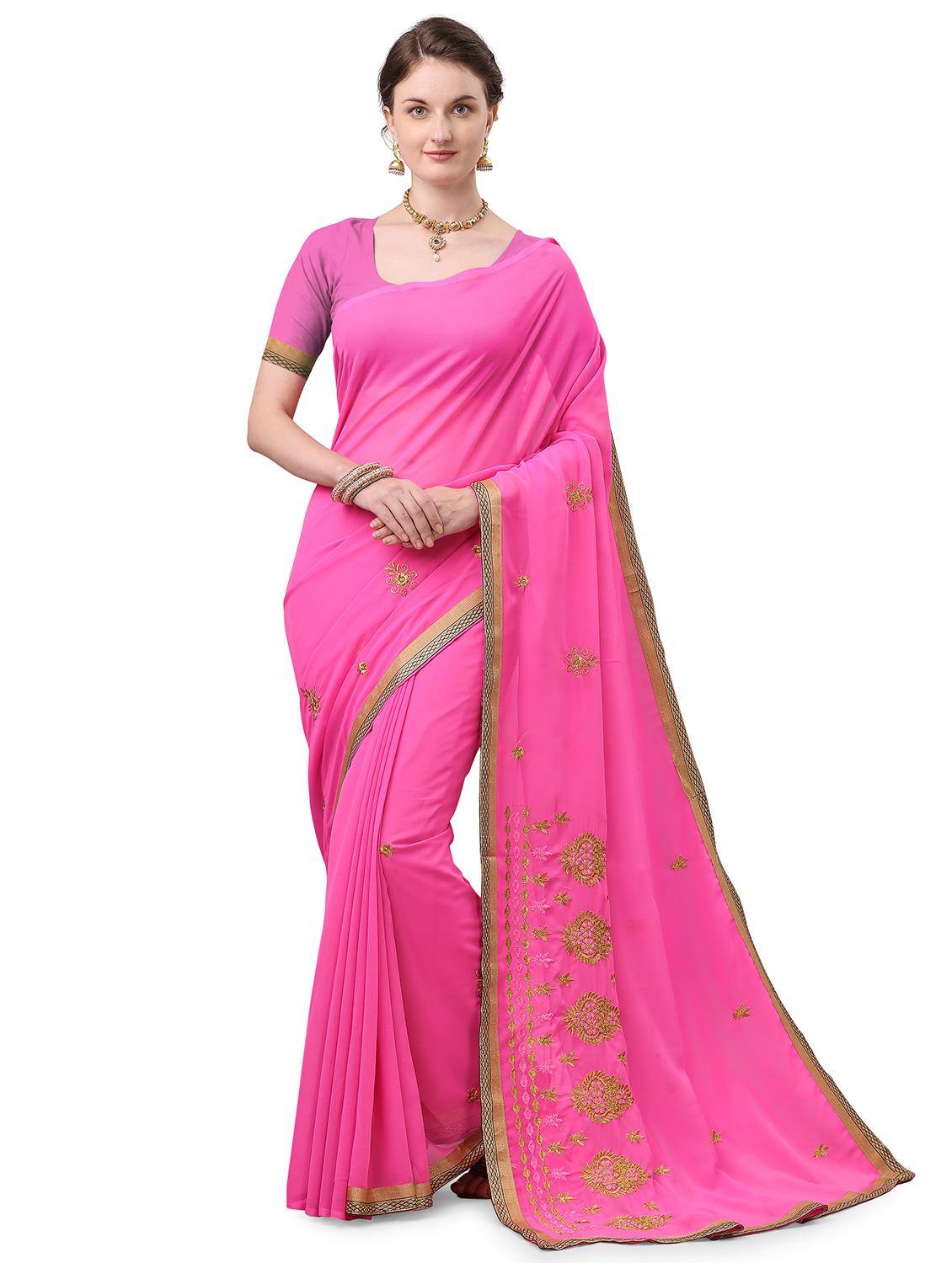 pink embroidered saree with blouse - 17664514 -  Zoom Image - 0