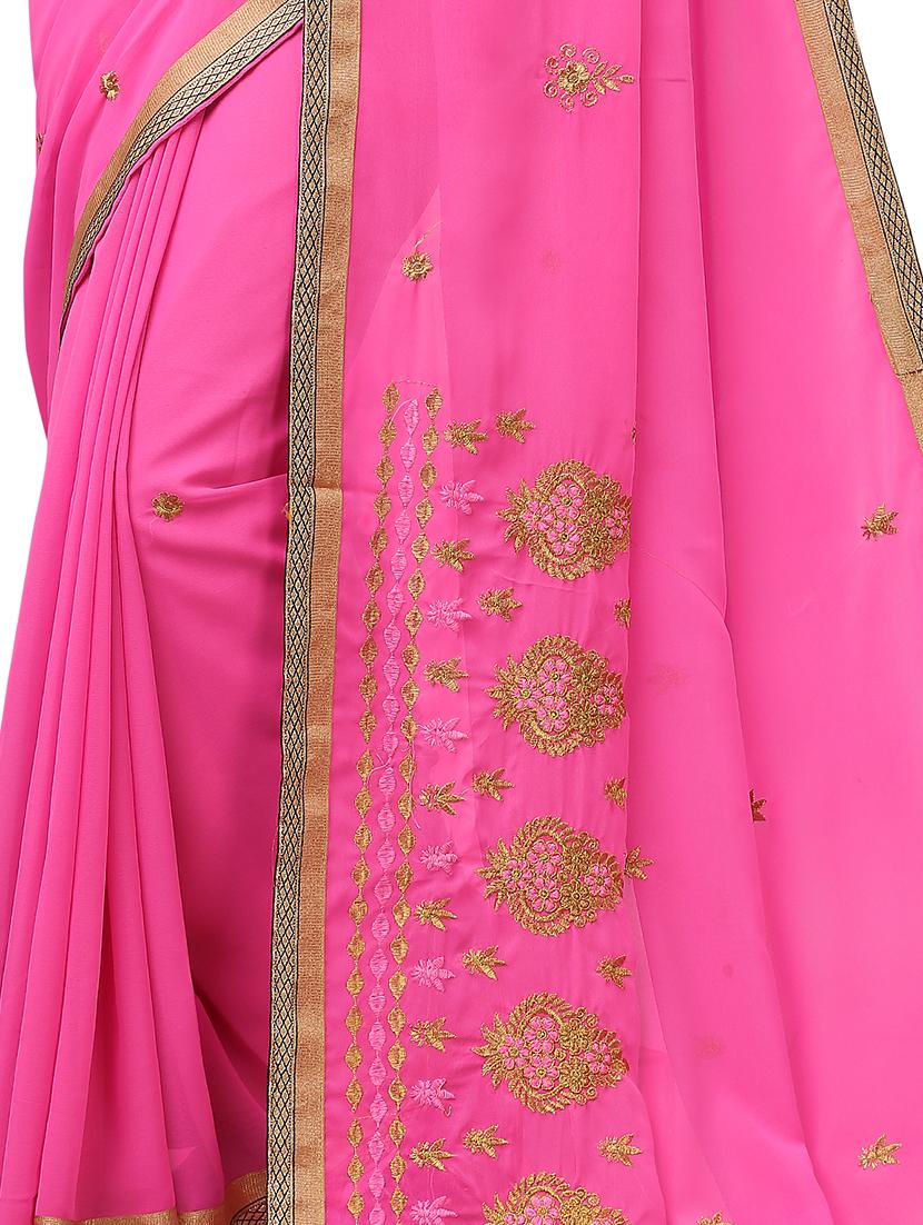 pink embroidered saree with blouse - 17664514 - Standard Image - 3
