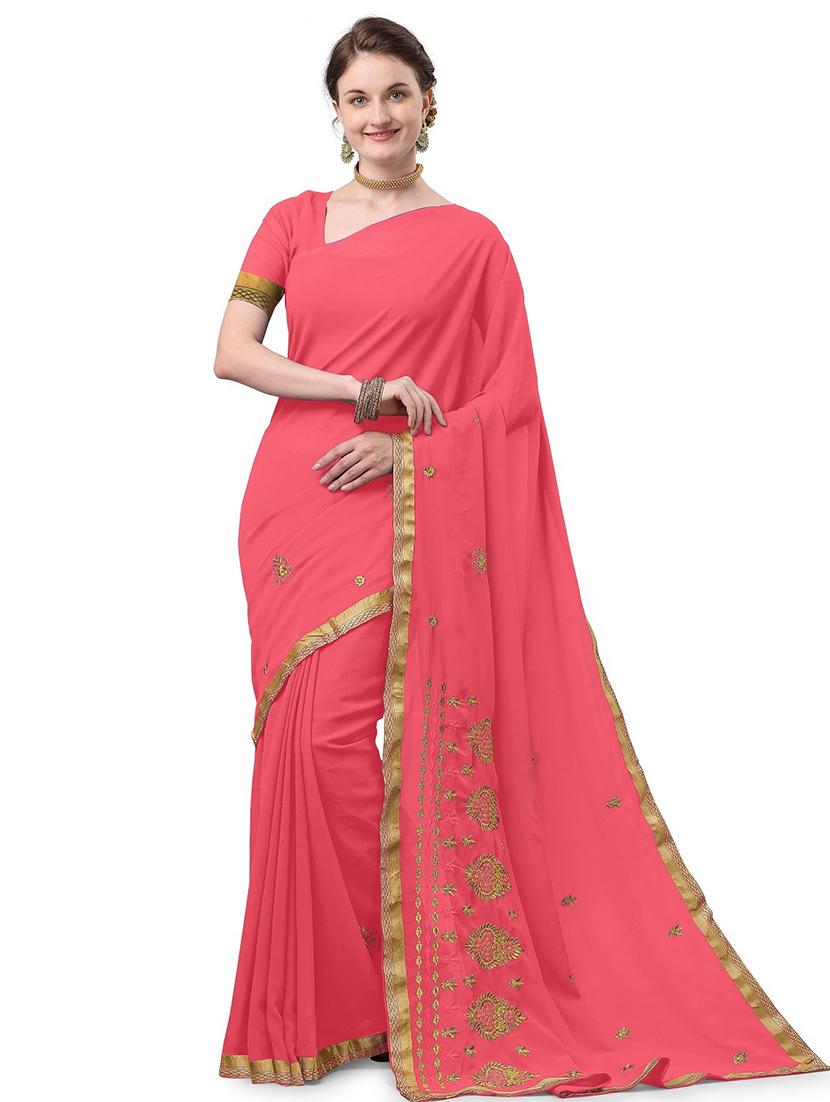 pink embroidered saree with blouse - 17664521 - Zoom Image - 0