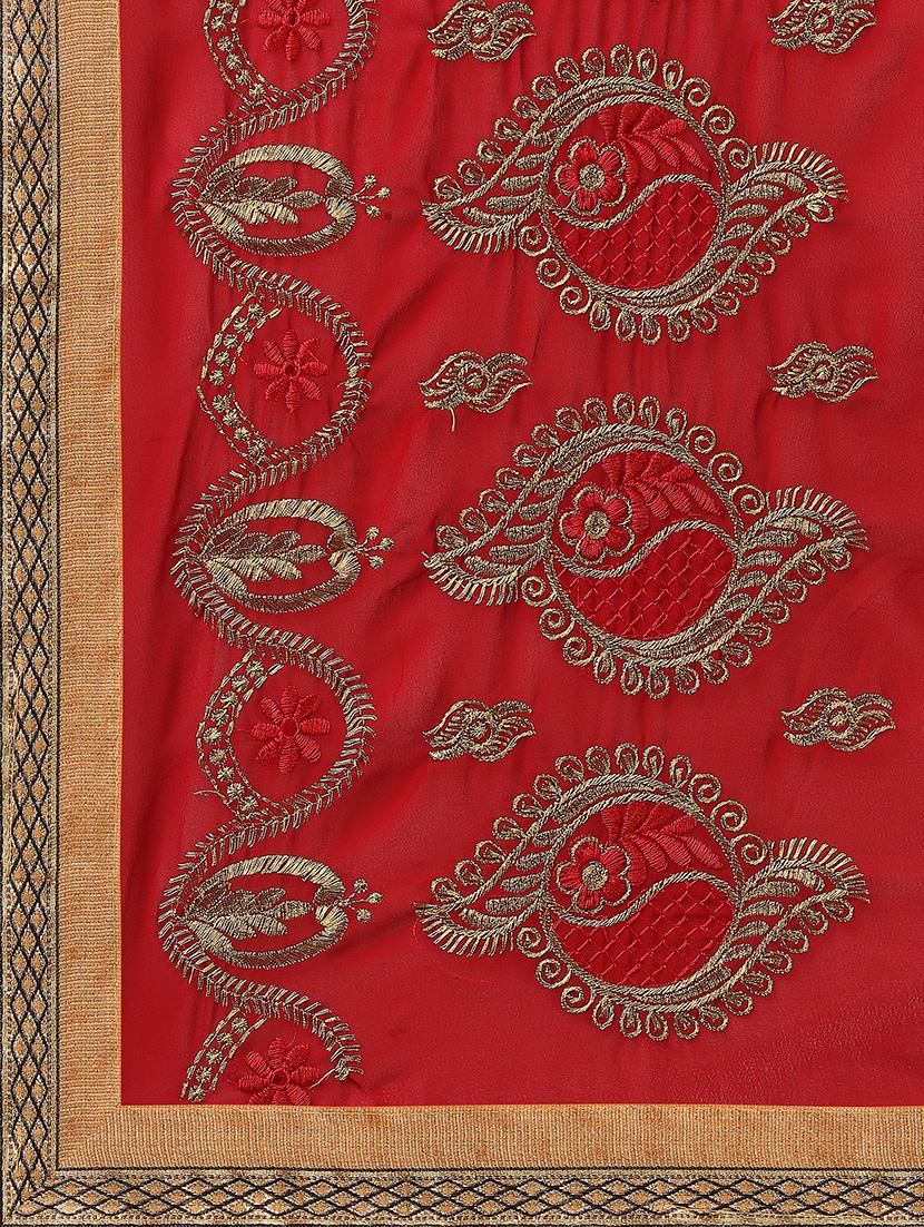 red georgette embroidered saree with blouse - 17664523 - Standard Image - 3
