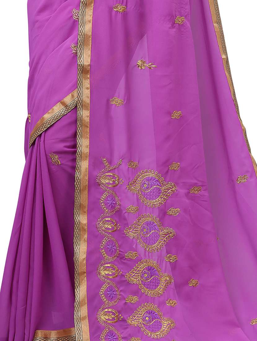 purple georgette embroidered saree with blouse - 17664525 -  Standard Image - 3