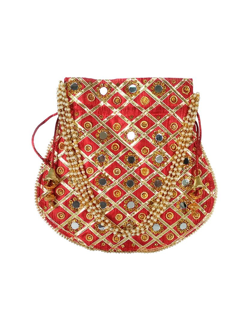 maroon satin ethnic potli - 17665750 - Zoom Image - 0