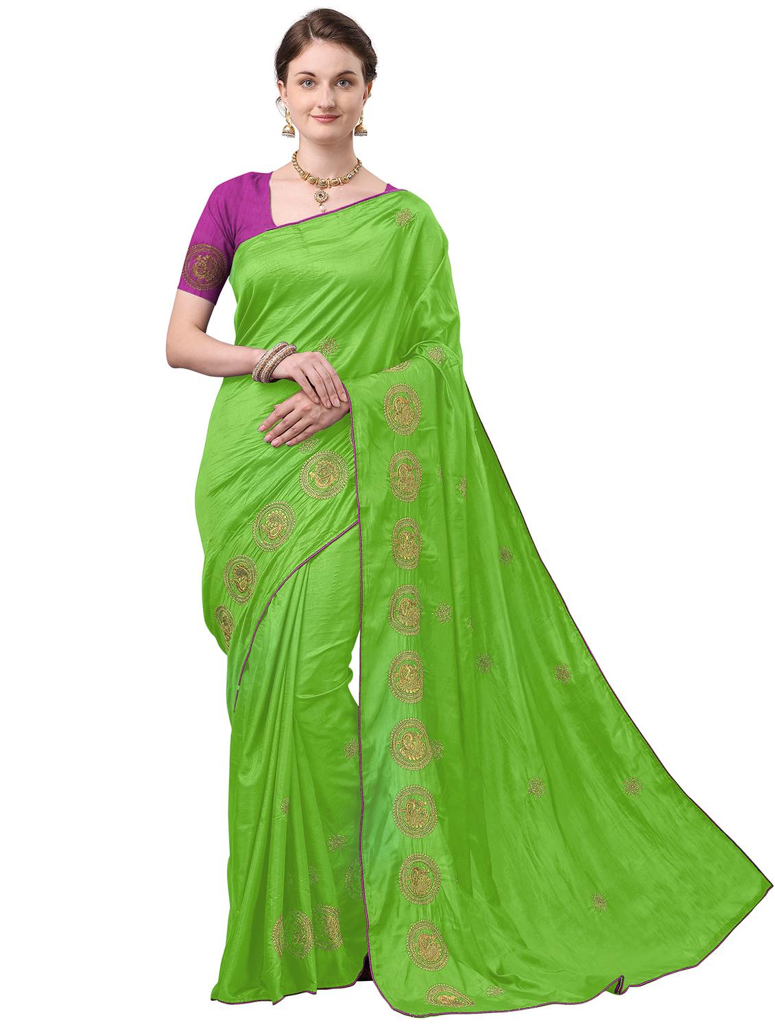 ethnic motifs embroidered saree with blouse - 17665942 - Zoom Image - 0