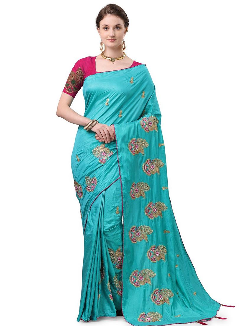ethnic motifs embroidered saree with blouse - 17665956 - Zoom Image - 0