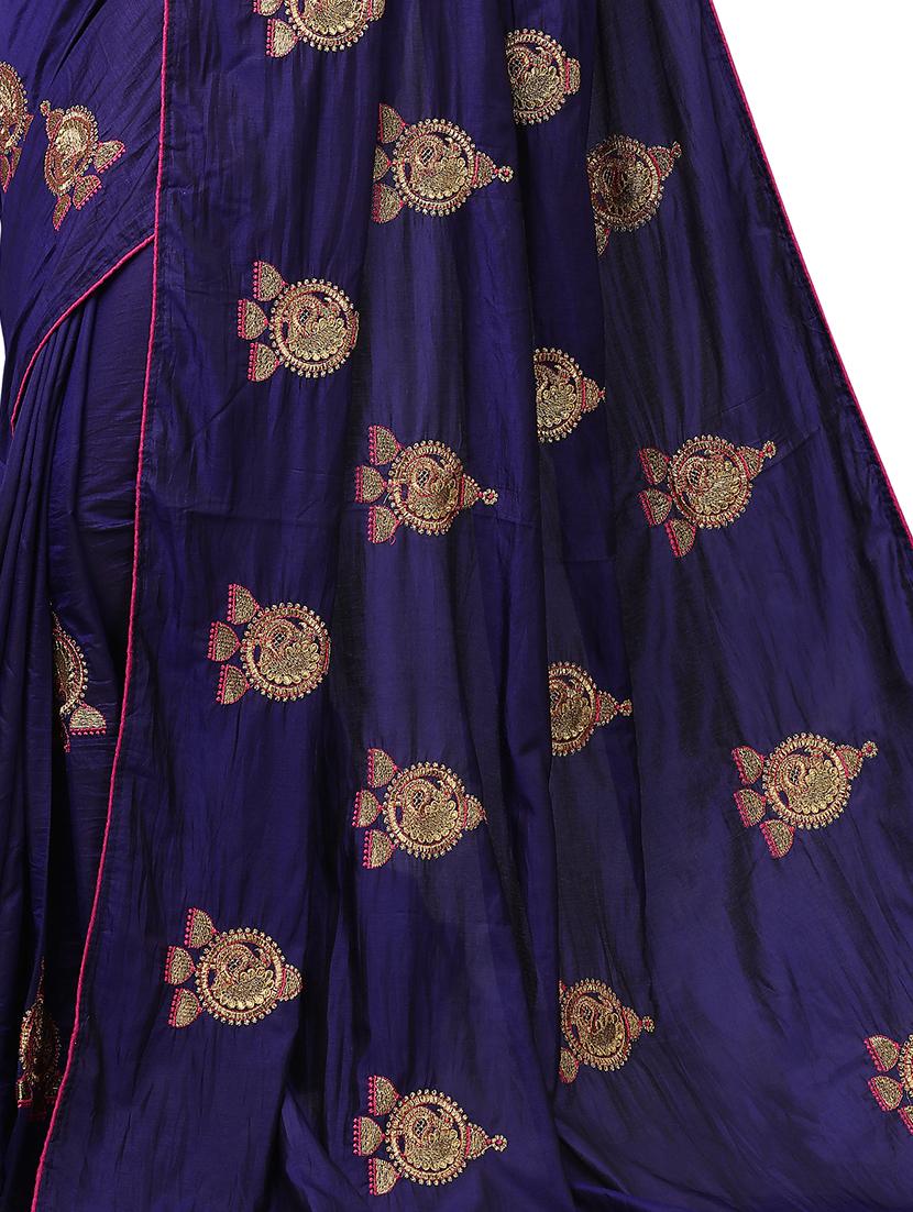 ethnic motifs embroidered saree with blouse - 17665957 - Standard Image - 3