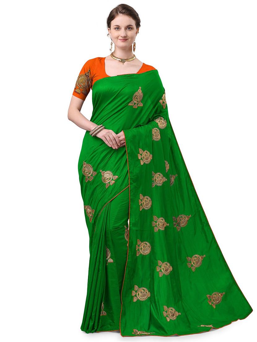 ethnic motifs embroidered saree with blouse - 17665967 -  Zoom Image - 0