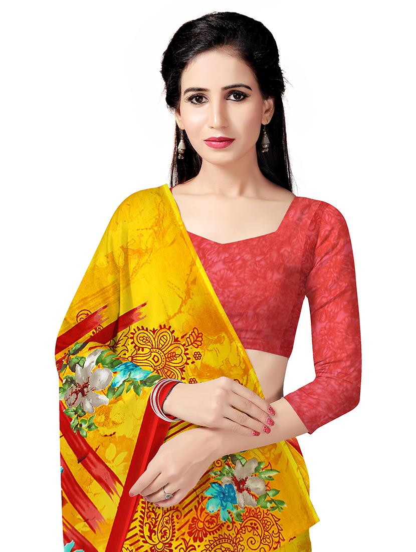 floral printed saree with blouse - 17665968 - Standard Image - 3