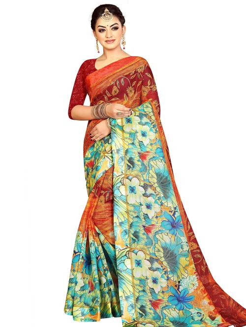 floral printed saree with blouse - 17665981 -  Standard Image - 0