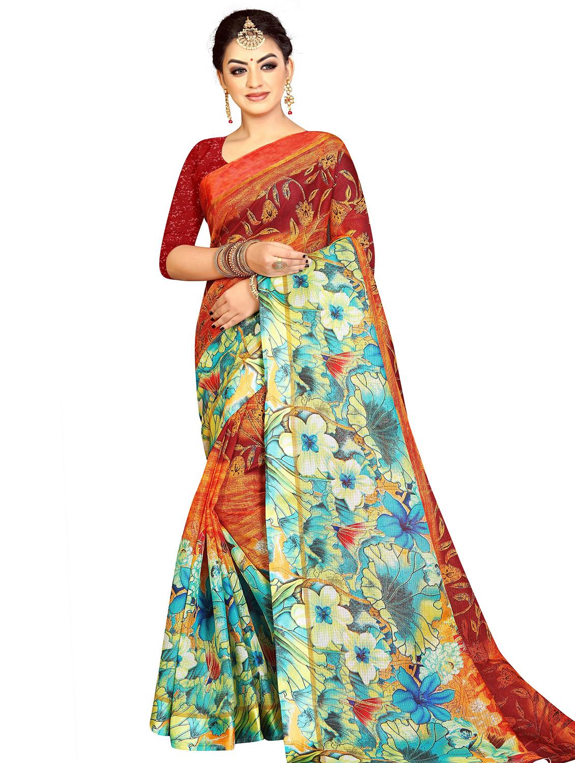 floral printed saree with blouse - 17665981 -  Zoom Image - 0