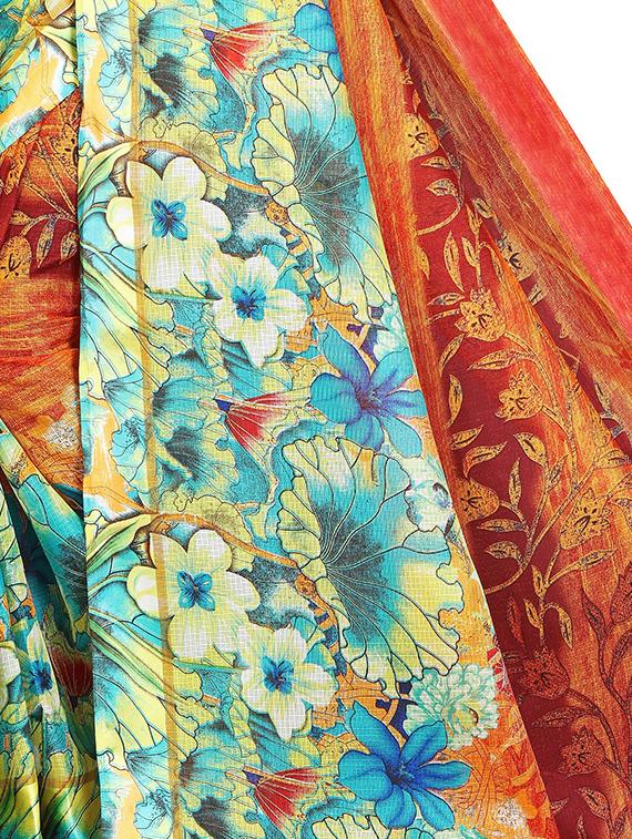 floral printed saree with blouse - 17665981 - Standard Image - 3