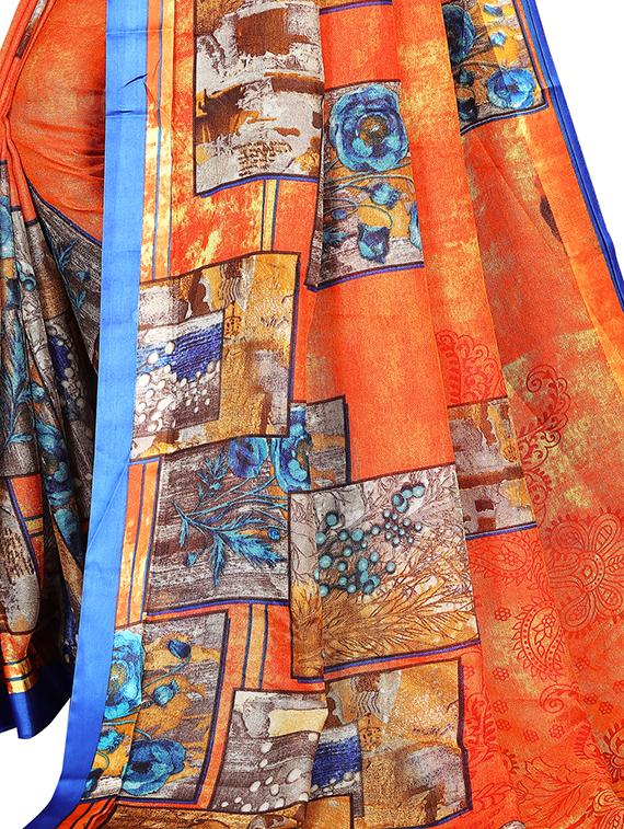 floral printed saree with blouse - 17665982 - Standard Image - 3