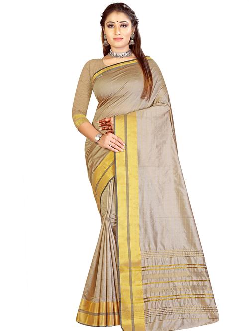beige silk saree with blouse - 17665983 -  Standard Image - 0