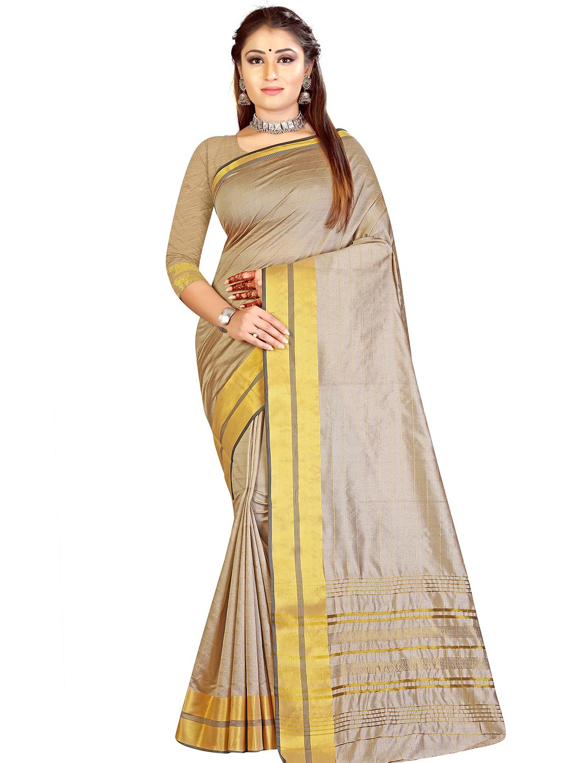beige silk saree with blouse - 17665983 -  Zoom Image - 0