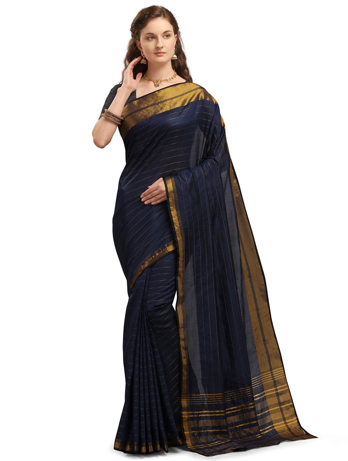 striped woven saree with blouse - 17665991 - Zoom Image - 0