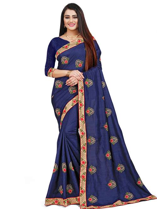 lace bordered embroidered saree - 17666031 - Standard Image - 0