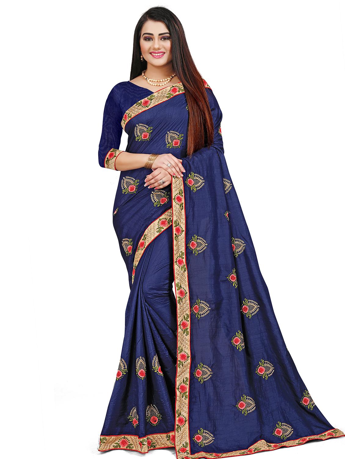 lace bordered embroidered saree - 17666031 - Zoom Image - 0