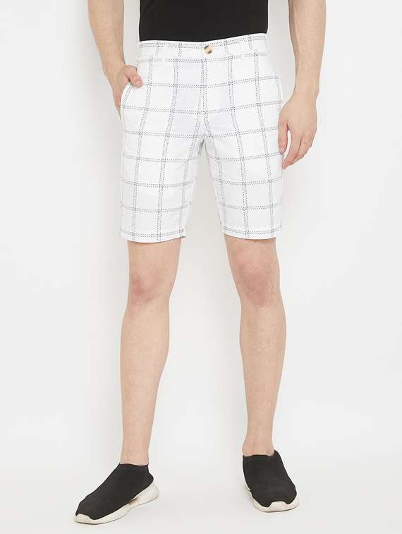 white checkered bermuda shorts