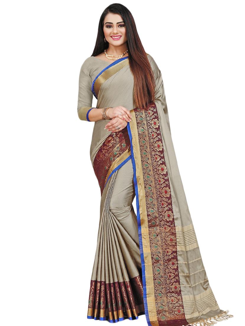 solid bordered handloom saree with blouse - 17668314 - Zoom Image - 0