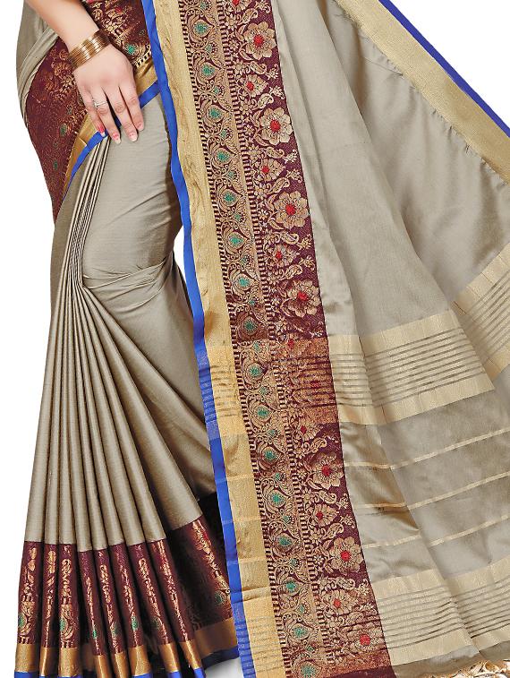 solid bordered handloom saree with blouse - 17668314 - Standard Image - 3