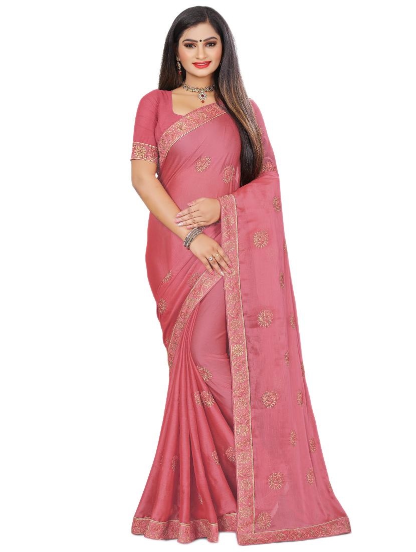 ethnic motifs embroidered saree with blouse - 17668322 -  Zoom Image - 0