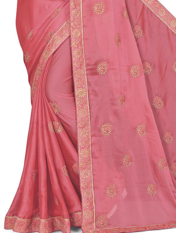 ethnic motifs embroidered saree with blouse - 17668322 - Standard Image - 3