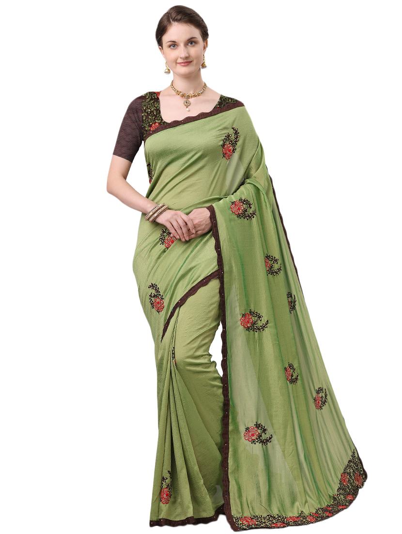 ethnic motifs embroidered saree with blouse - 17668328 - Zoom Image - 0