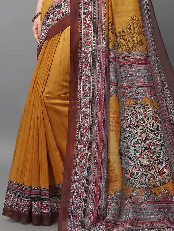 mustard printed saree with blouse - 17668354 -  Standard Image - 3