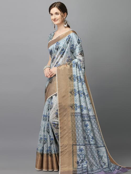 floral printed saree with blouse - 17668359 - Standard Image - 0
