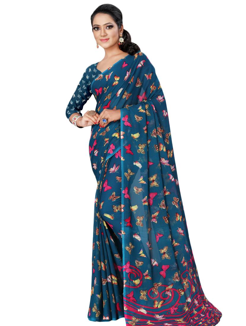 floral printed saree with blouse - 17668365 - Zoom Image - 0