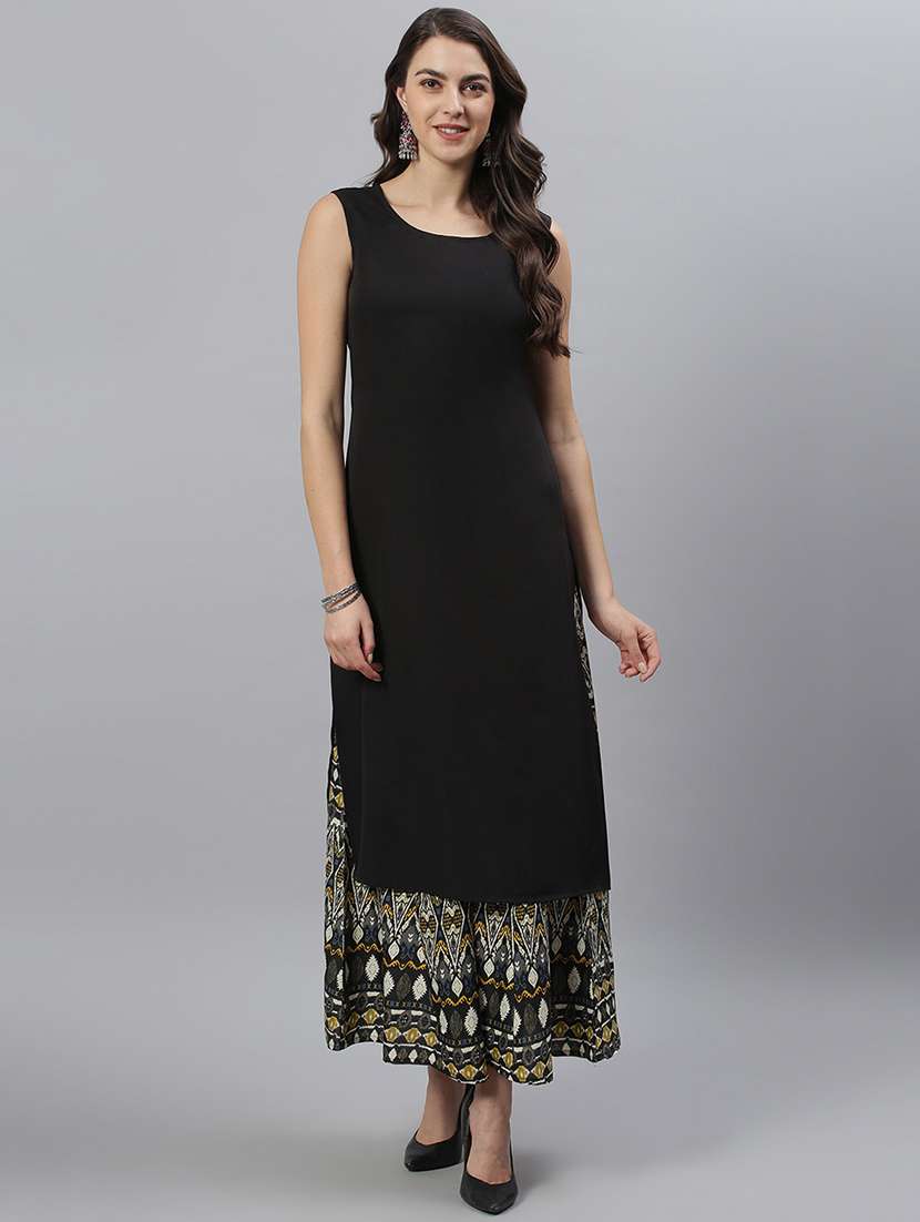 black crepe kurta palazzo set - 17668705 - Standard Image - 3