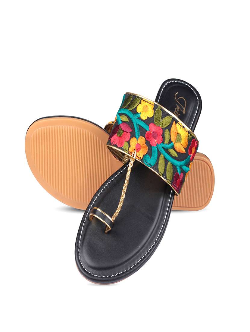 black leatherette ethnic kolhapuris - 17669089 -  Standard Image - 3