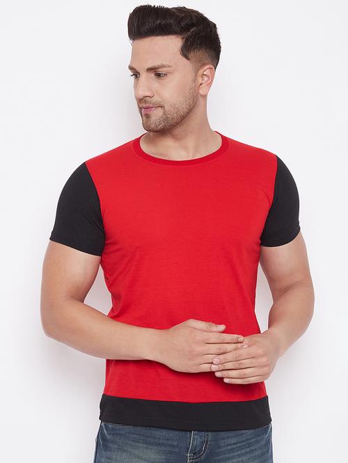 red color block cut & sew t-shirt - 17669502 - Standard Image - 0