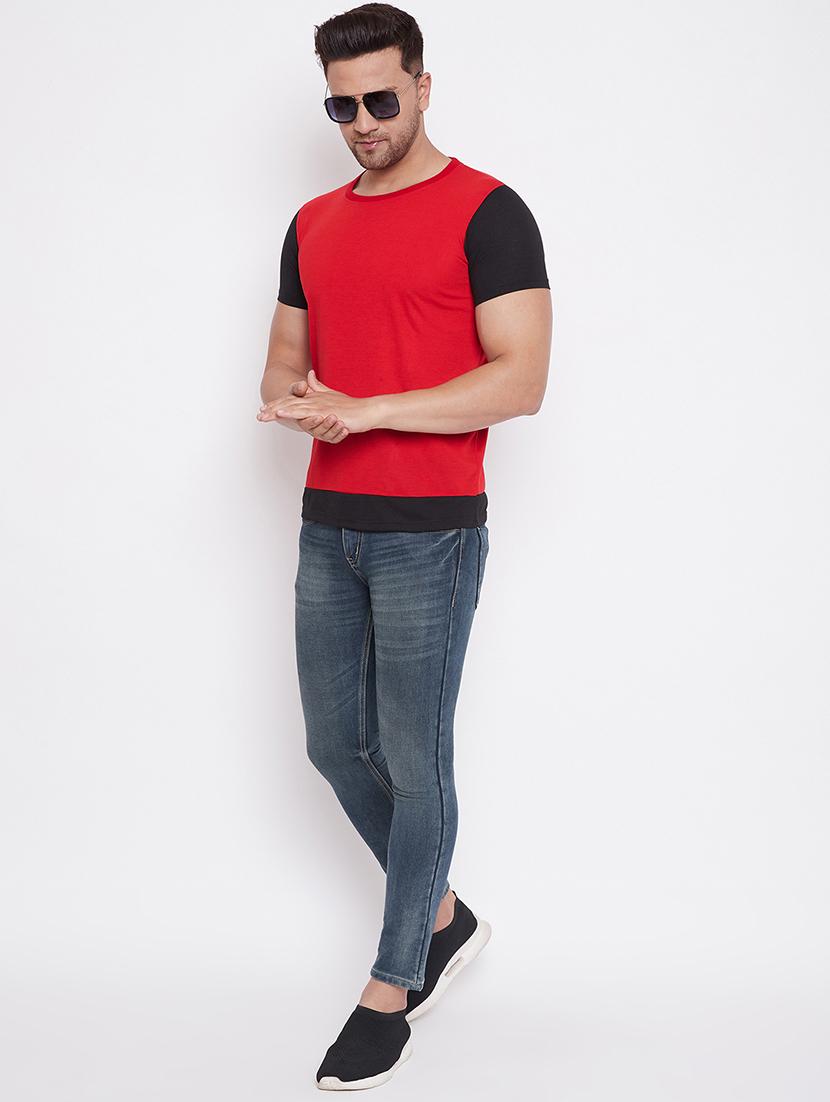 red color block cut & sew t-shirt - 17669502 - Standard Image - 3