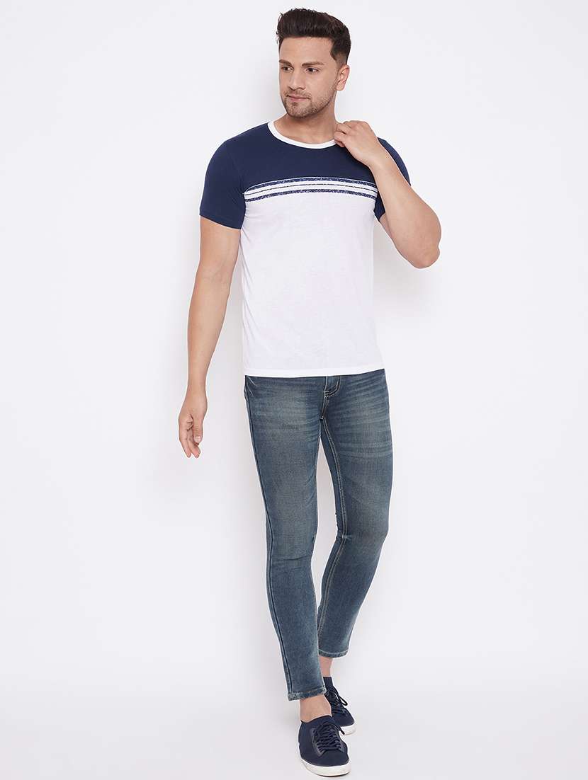 white color block cut & sew t-shirt - 17669504 -  Standard Image - 3