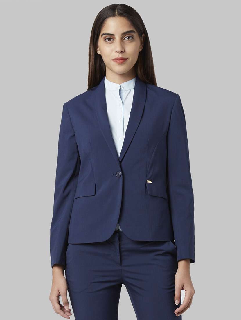 blue polyester casual blazer