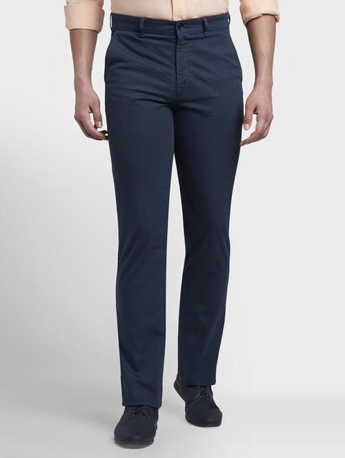 navy blue solid flat front casual trouser - 17669652 -  Standard Image - 0