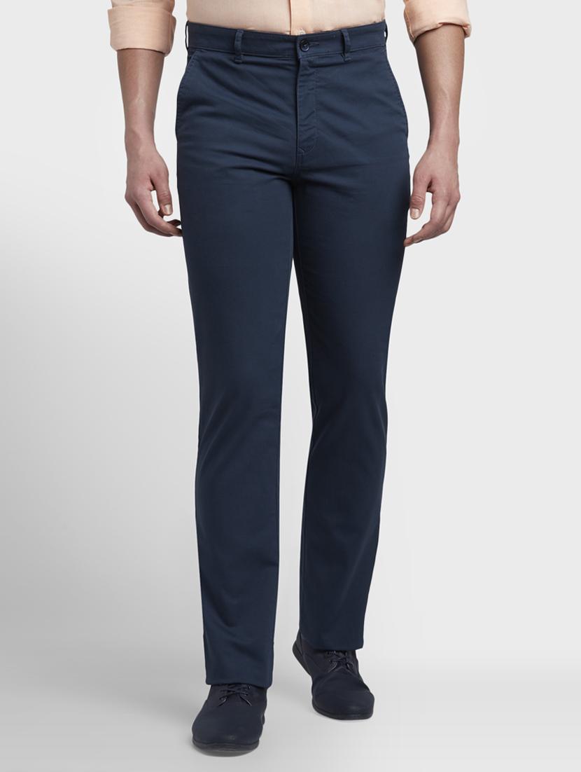 navy blue solid flat front casual trouser - 17669652 -  Zoom Image - 0