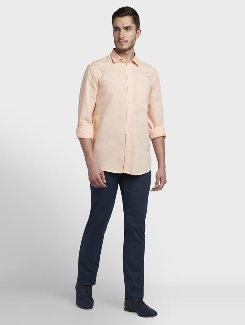 navy blue solid flat front casual trouser - 17669652 - Standard Image - 3