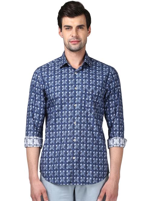 navy blue printed casual shirt - 17669777 - Standard Image - 0