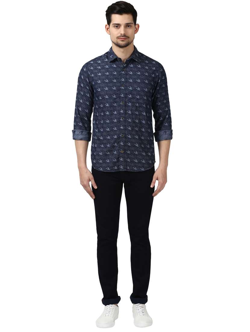 navy blue printed casual shirt - 17669836 - Standard Image - 3