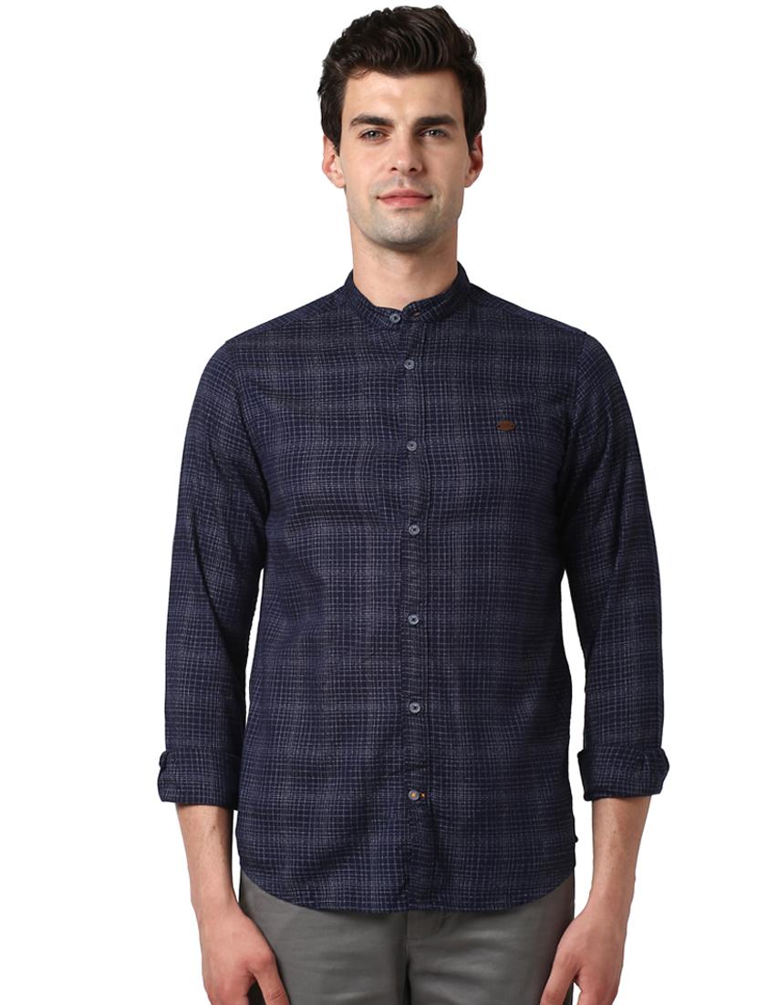 navy blue checkered casual shirt - 17669845 -  Zoom Image - 0