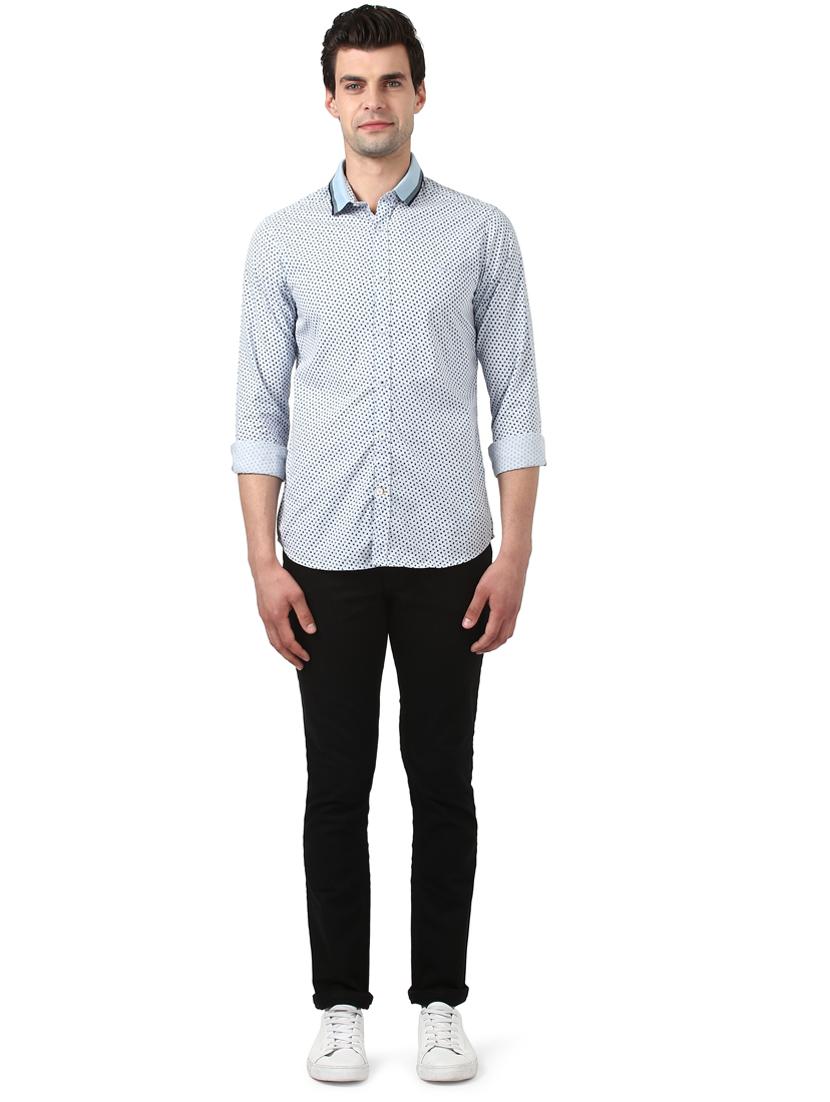 light blue printed casual shirt - 17669853 - Standard Image - 3