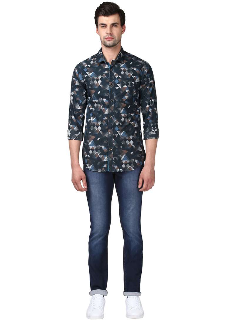 navy blue printed casual shirt - 17669855 - Standard Image - 3