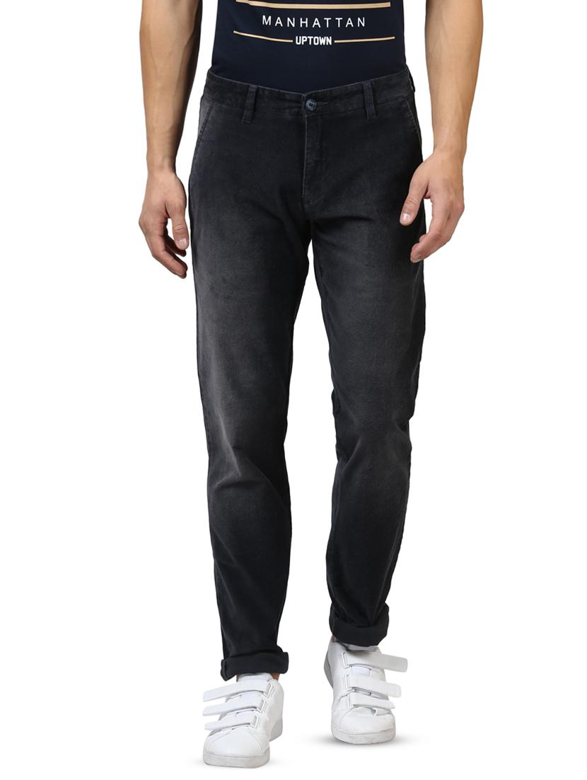 dark blue solid flat front casual trouser - 17669921 - Zoom Image - 0